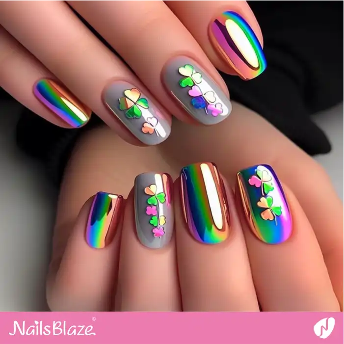 Colorful Chrome Clover Nails | Nature-inspired Nails - NB1578